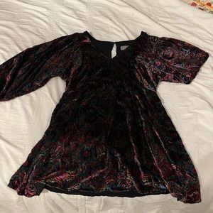 Anthropologie vneck velvet mini dress